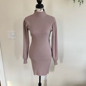 Elegant Mauve Ribbed Knit Dress